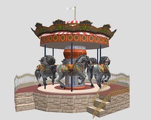 Spinning carousel with horses up and down