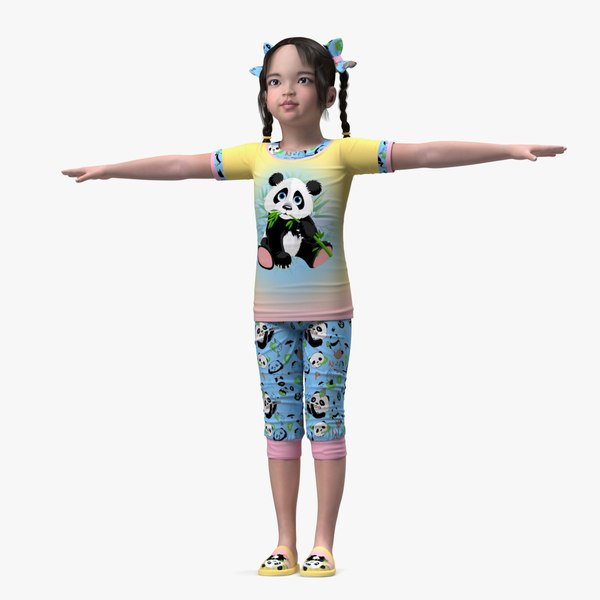 Asian Girl Baby in Pajamas Rigged for Maya 3D