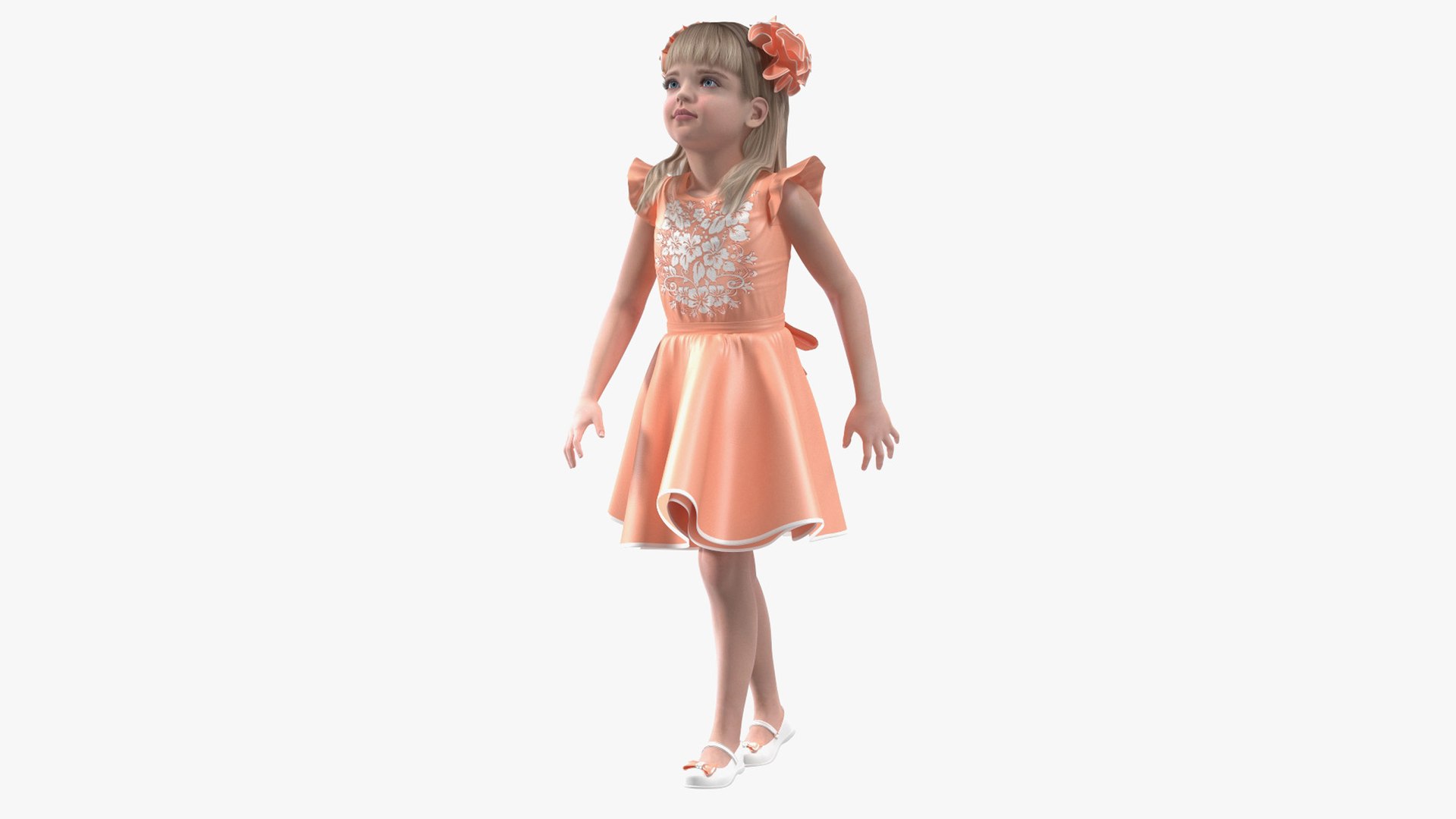 Child Girl Party Dress Rigged for Cinema 4D 3D model preview