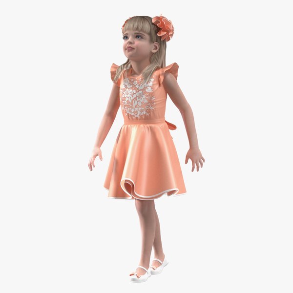 Child Girl Party Dress Rigged for Cinema 4D 3D model