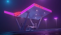 Gas station and Nissan-GTR