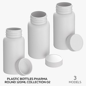 3D Plastic Bottles Pharma Round 120ml Collection 02 - 3 models model