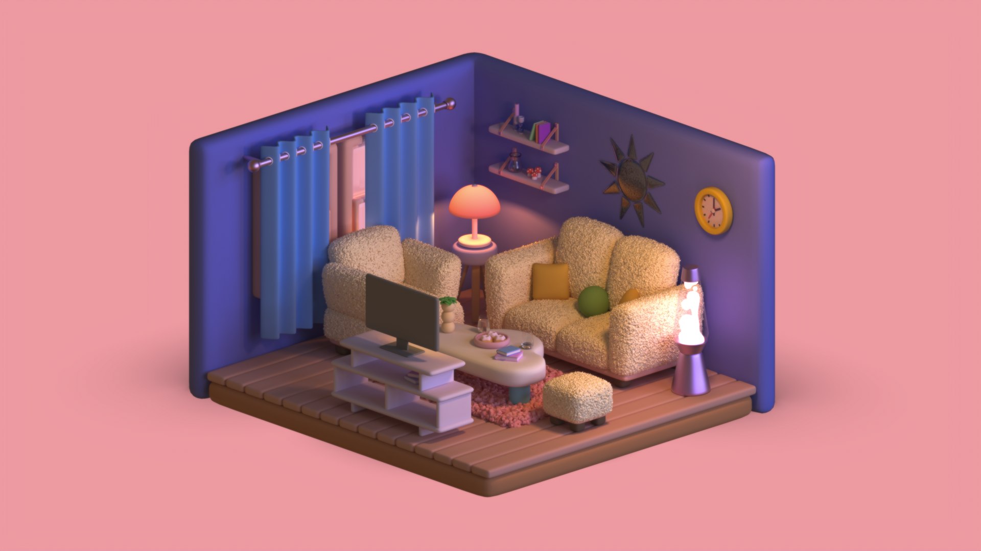 Isometric Stylized Living Room 25items Pack Low-Poly 3d Model 3D Model ...