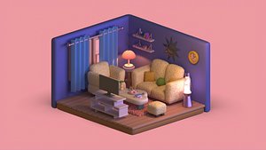 Isometric Stylized Living Room 25items Pack Low-Poly 3d model 3D model