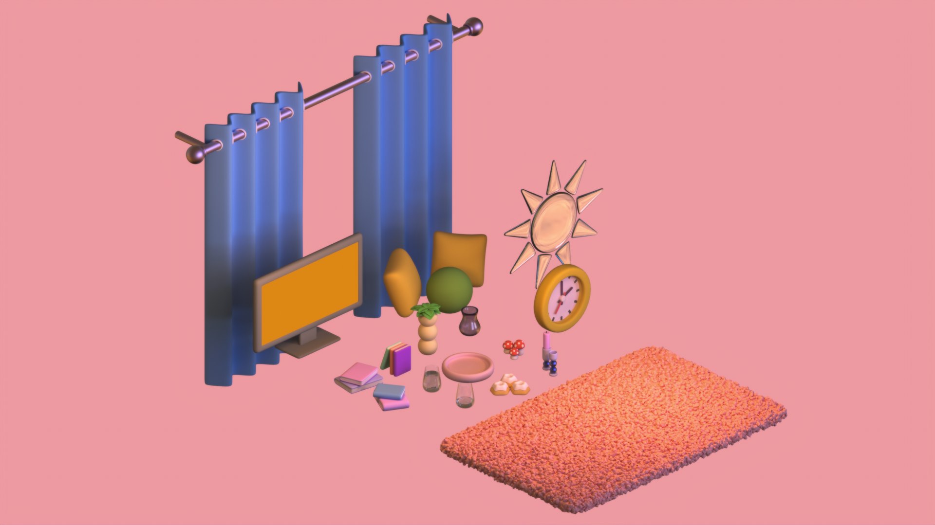 Isometric Stylized Living Room 25items Pack Low-Poly 3d Model 3D Model ...