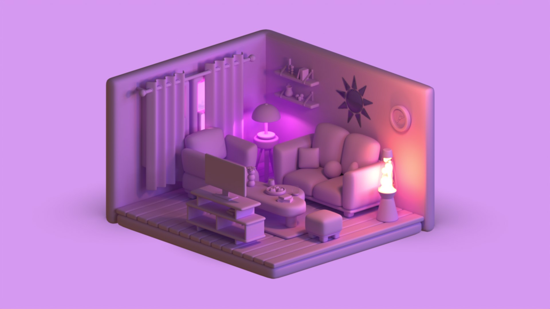Isometric Stylized Living Room 25items Pack Low-Poly 3d model 3D model ...