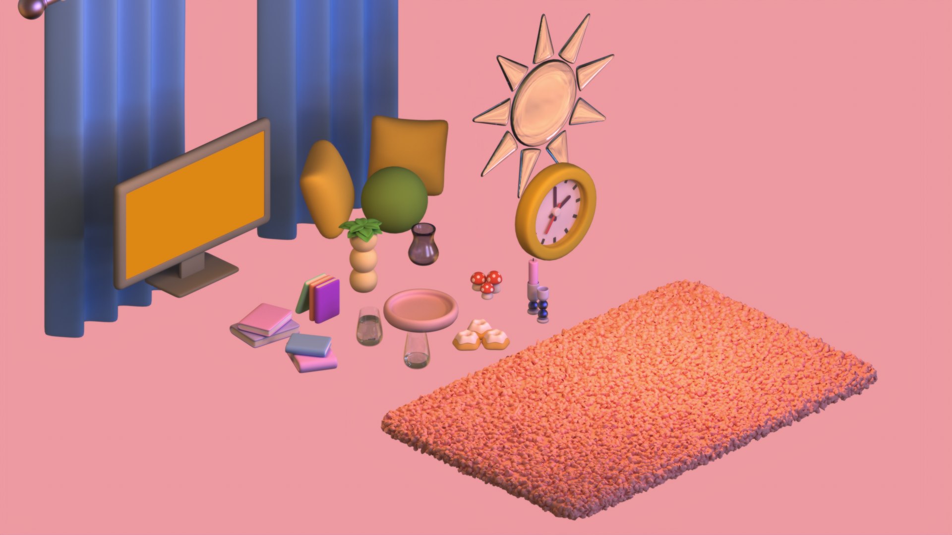 Isometric Stylized Living Room 25items Pack Low-Poly 3d Model 3D Model ...