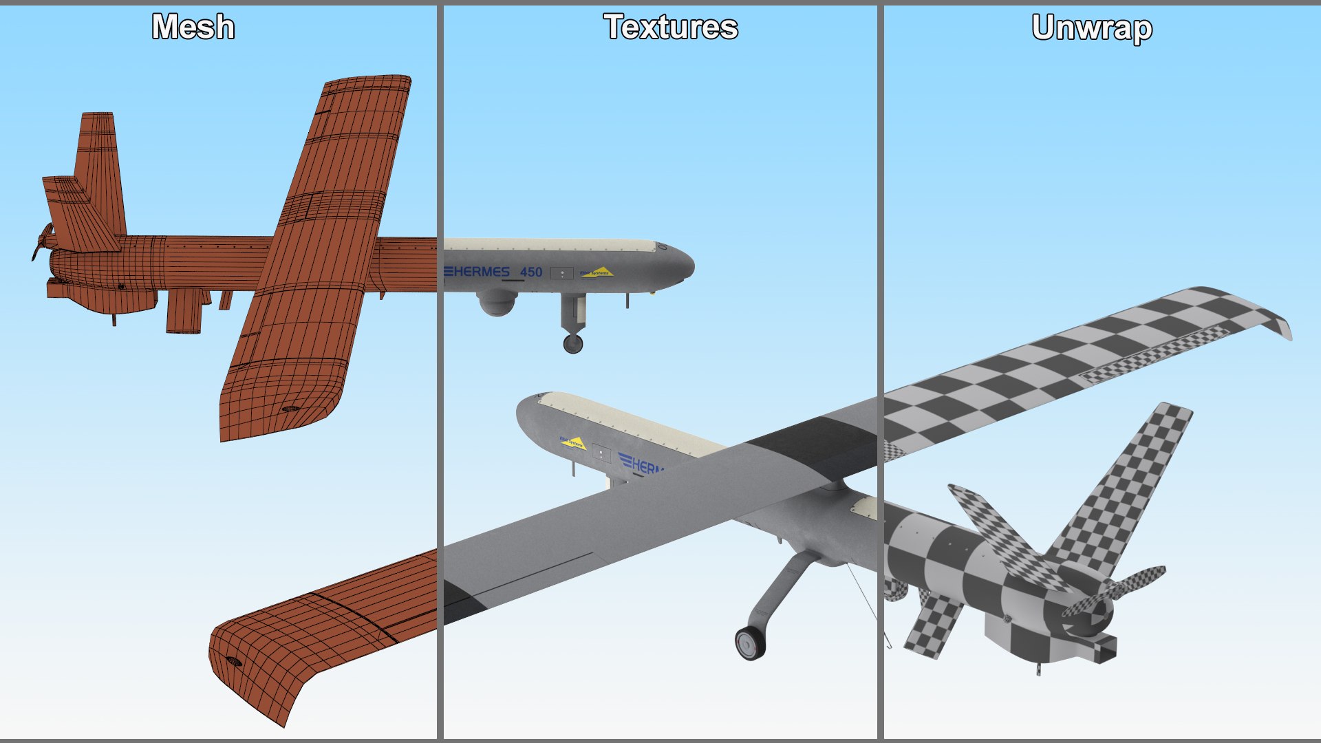Hermes 450 Multi-Role High Performance Tactical UAS Rigged model https://p.turbosquid.com/ts-thumb/9Z/4H3dhU/3e/hermes450multirolehighperformancetacticaluasriggedvray3dmodel029/jpg/1712692282/1920x1080/fit_q87/48a05ad33a1f542354ccaca864bae10bb451bf41/hermes450multirolehighperformancetacticaluasriggedvray3dmodel029.jpg