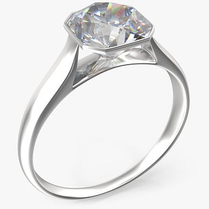 3D Asscher Cut Diamond On Silver Wedding Ring V01