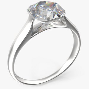 Asscher Cut Diamond On Silver Wedding Ring V01
