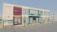 Low Poly Two-Level Shopping Mall with Food Court