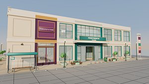 Low Poly Two-Level Shopping Mall with Food Court