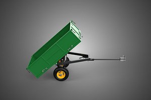 GREEN YELLOW TIPPING GARDEN TRAILER DUMP LAWN TRACTOR RIDE MOWER 3D model