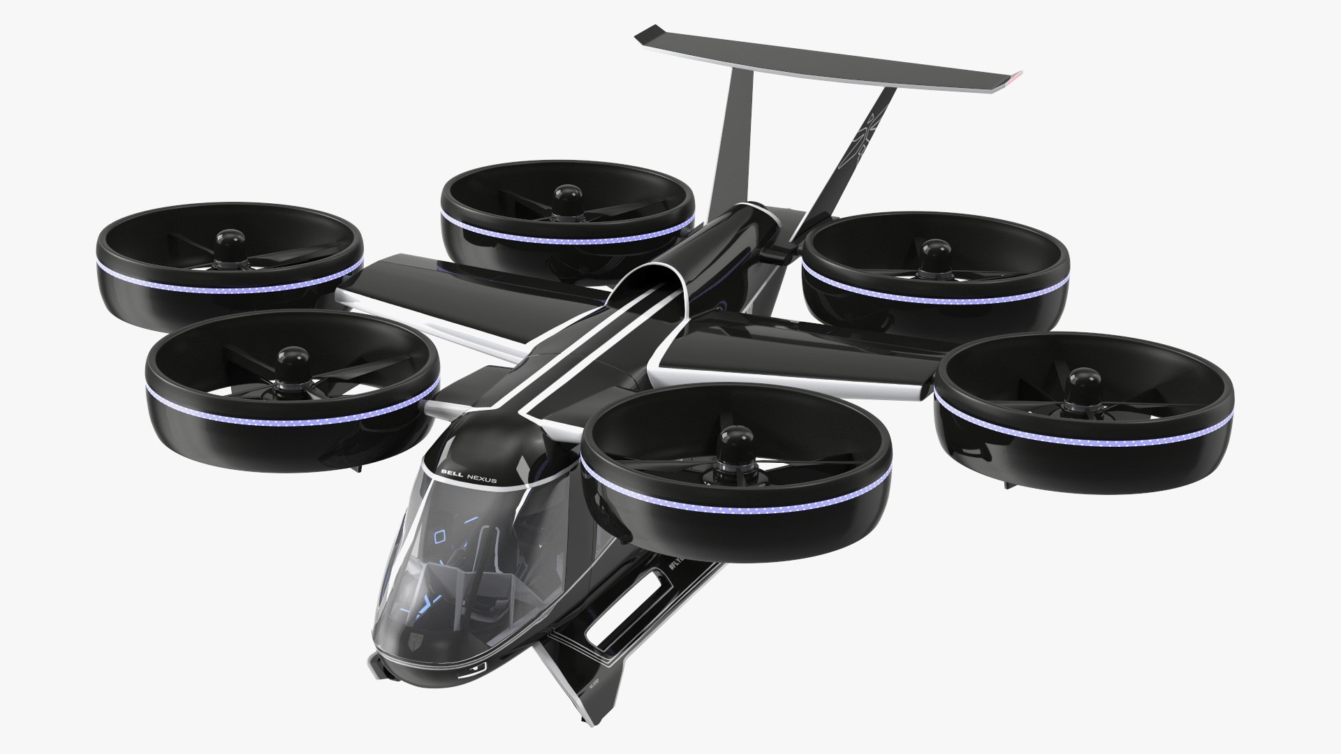 Electric Flying Taxi Bell Nexus Lights On Rigged 3D model preview