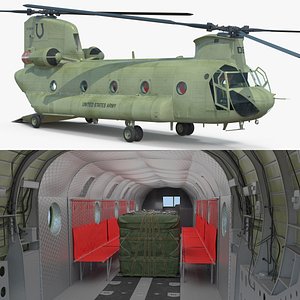Transport Helicopter CH 47 Chinook with Cargo Rigged for Maya