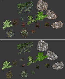 3d model rock plant set