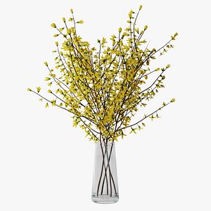 3D forsythia branches vase