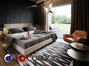 3D interior corona renderer bed