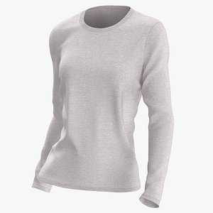 Long Sleeve Worn Female Crew Neck Pose 02 White Blank and Branded Heather 3D