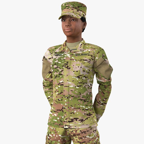 black female soldier green 3D model