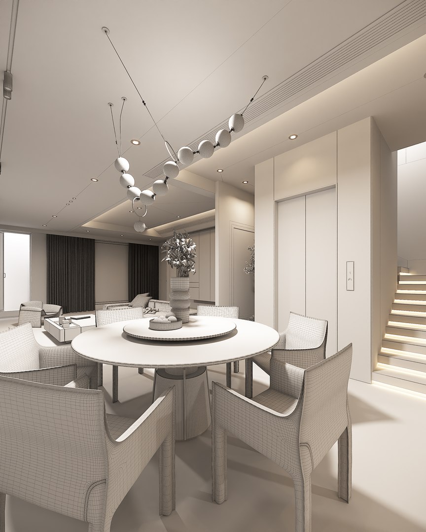 Modern style villa living room and dining room 3D - TurboSquid 2157001