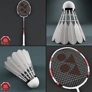 3d model badminton v1 racket shuttlecock