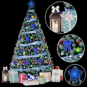 3D model Christmas blue tree 2