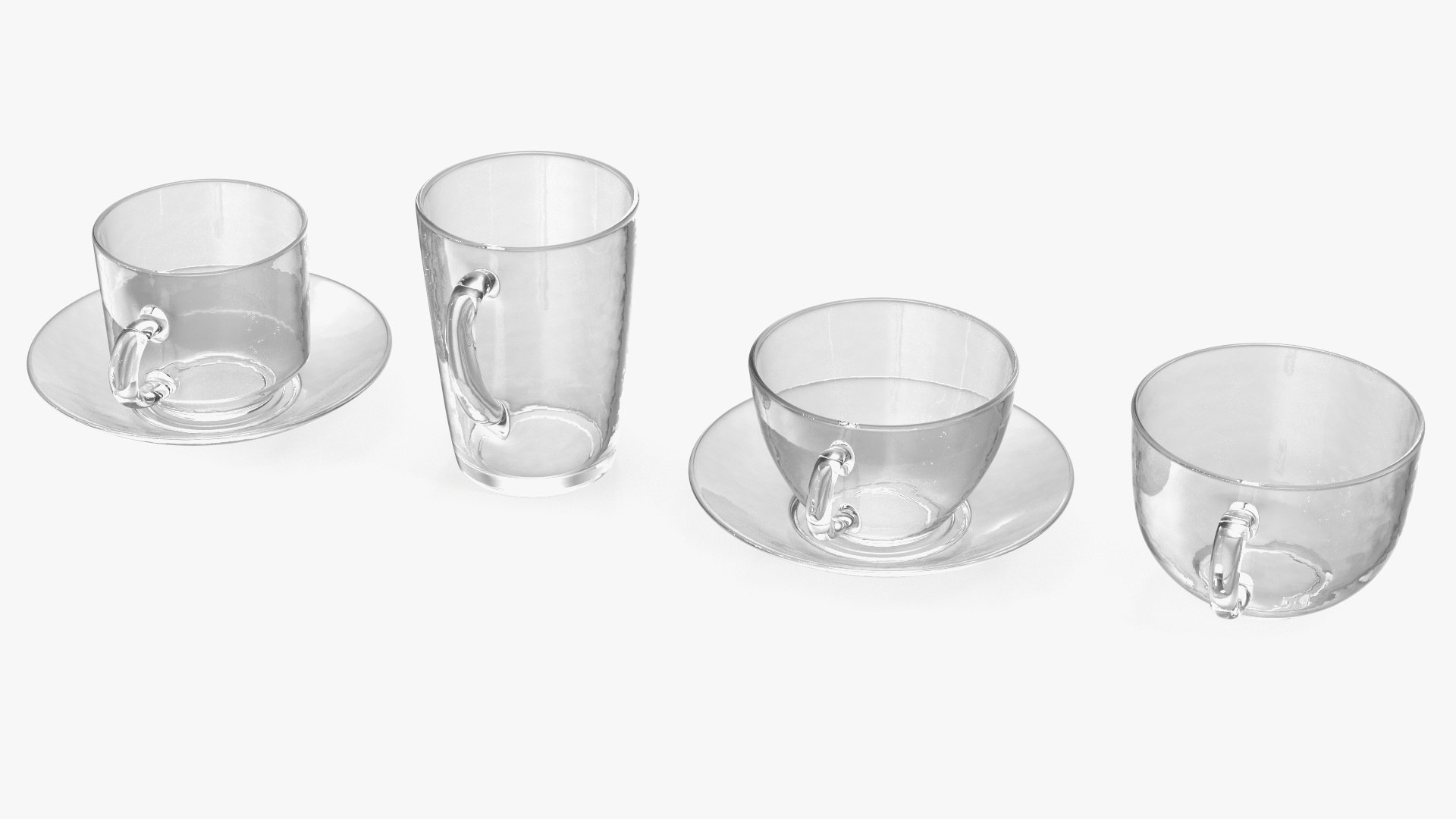 Clear Glass Teacup Empty Set 3D model preview