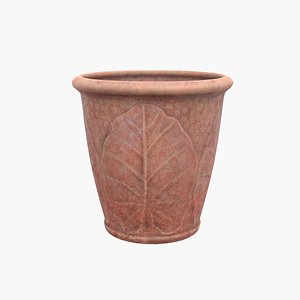 Terracotta Flower Pot with Leaf Pattern  PBR 3D Model