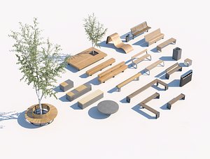 exterior street bench pack v03 3D model