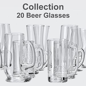 3D Collection of 20 beer glasses