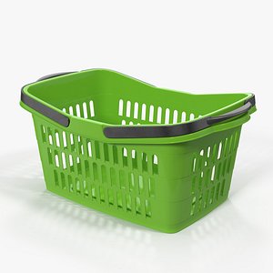 Shopping Plastic Basket with Folded Handles 3D Model