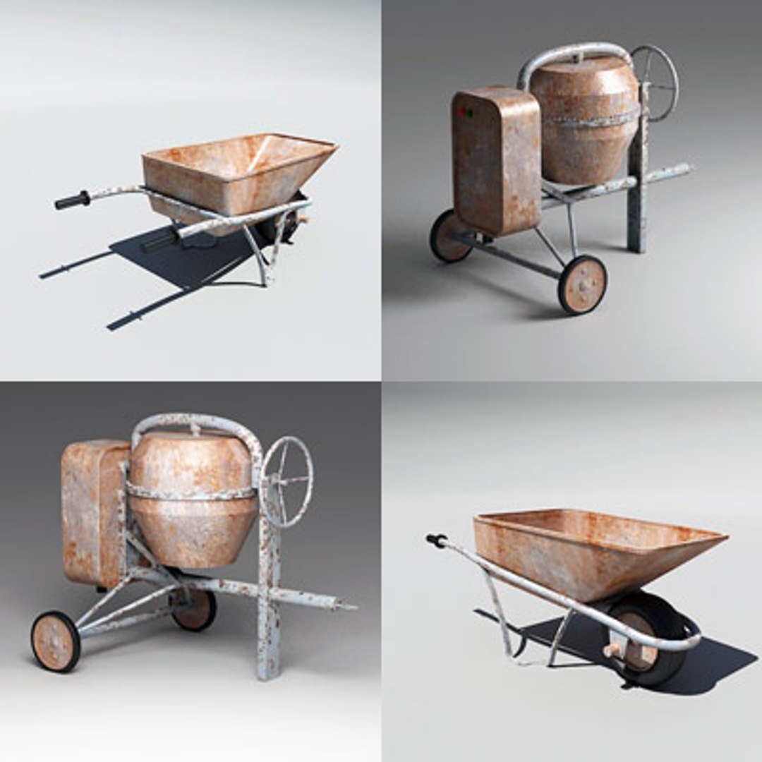 cement mixer wheelbarrow wheel 3d model