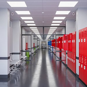 School Hallway With Classroom 3D