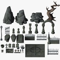 Stylized Cemetery Mausoleum Crypt Graveyard Tomb Tombstone Props and Assets