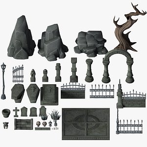 Stylized Cemetery Mausoleum Crypt Graveyard Tomb Tombstone Props and Assets