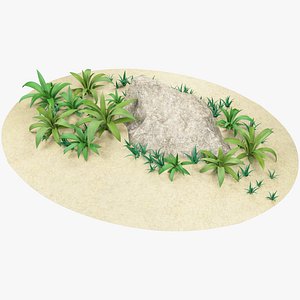 Cartoon Grass and Stone