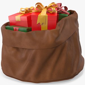 3D Santa Claus Open Brown Bag with Gifts 2 model