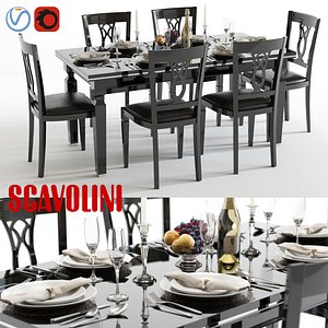 scavolini baccarat black table chairs 3d model