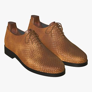 3D Yellow Weave Leather Lace Up Shoes New Design