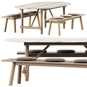 3D Ayana Outdoor Table and Bull Bench by BB Italia
