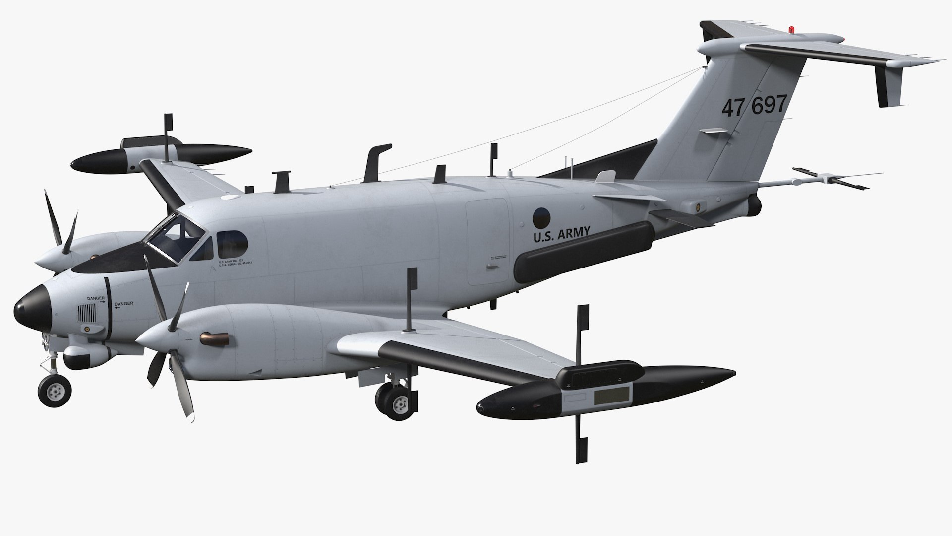 Beechcraft RC12X Guardrail US Army Aircraft Rigged 3D model preview