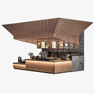 3D Coffee shop design with wood concrete Coffee