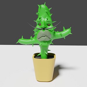 Cartoon Mustachioed Cactus 3D model