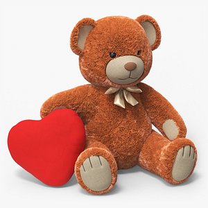 Teddy Bear Toy Brown with Heart Fur for Cinema 4D 3D model