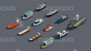 Low poly Ships pack 01 Isometric Low-poly 3D model 3D