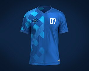 3D Soccer Blue jersey Player 07