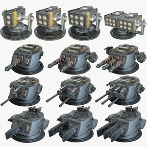 heavy sci-fi turrets x13 3D model