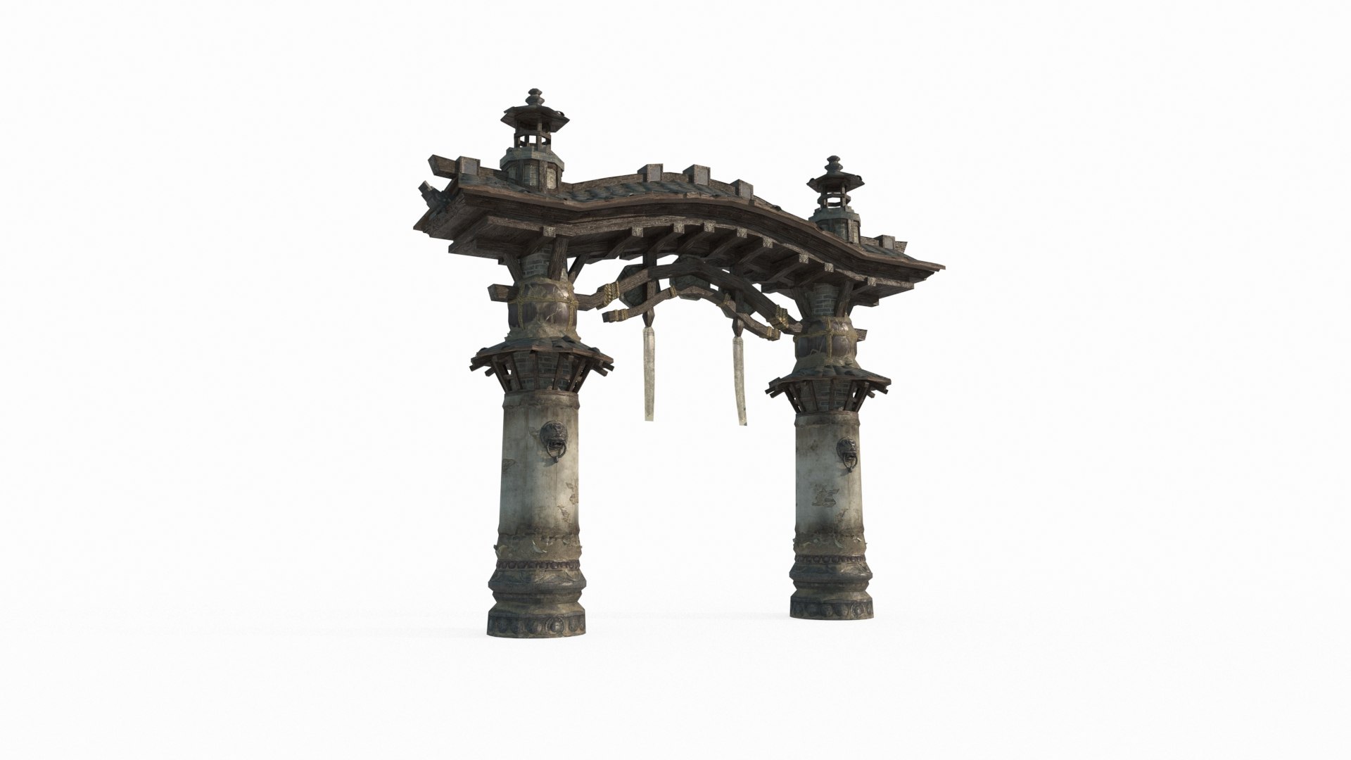 3D Memorial archway of Pottery Pots in Ancient Asian Architecture