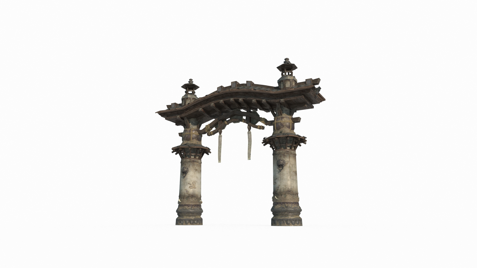 3D Memorial archway of Pottery Pots in Ancient Asian Architecture